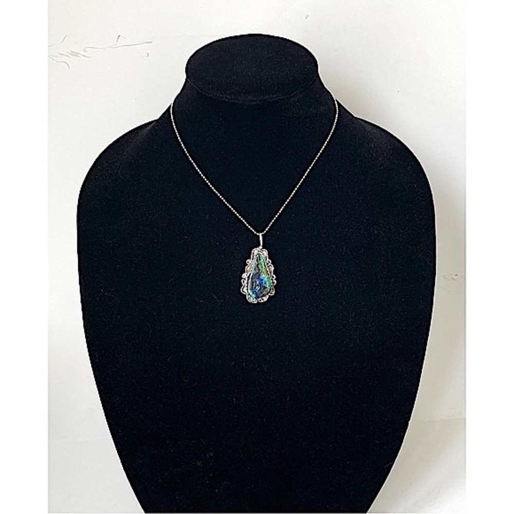 Sterling Silver Azurite Malachite Pendant Necklace